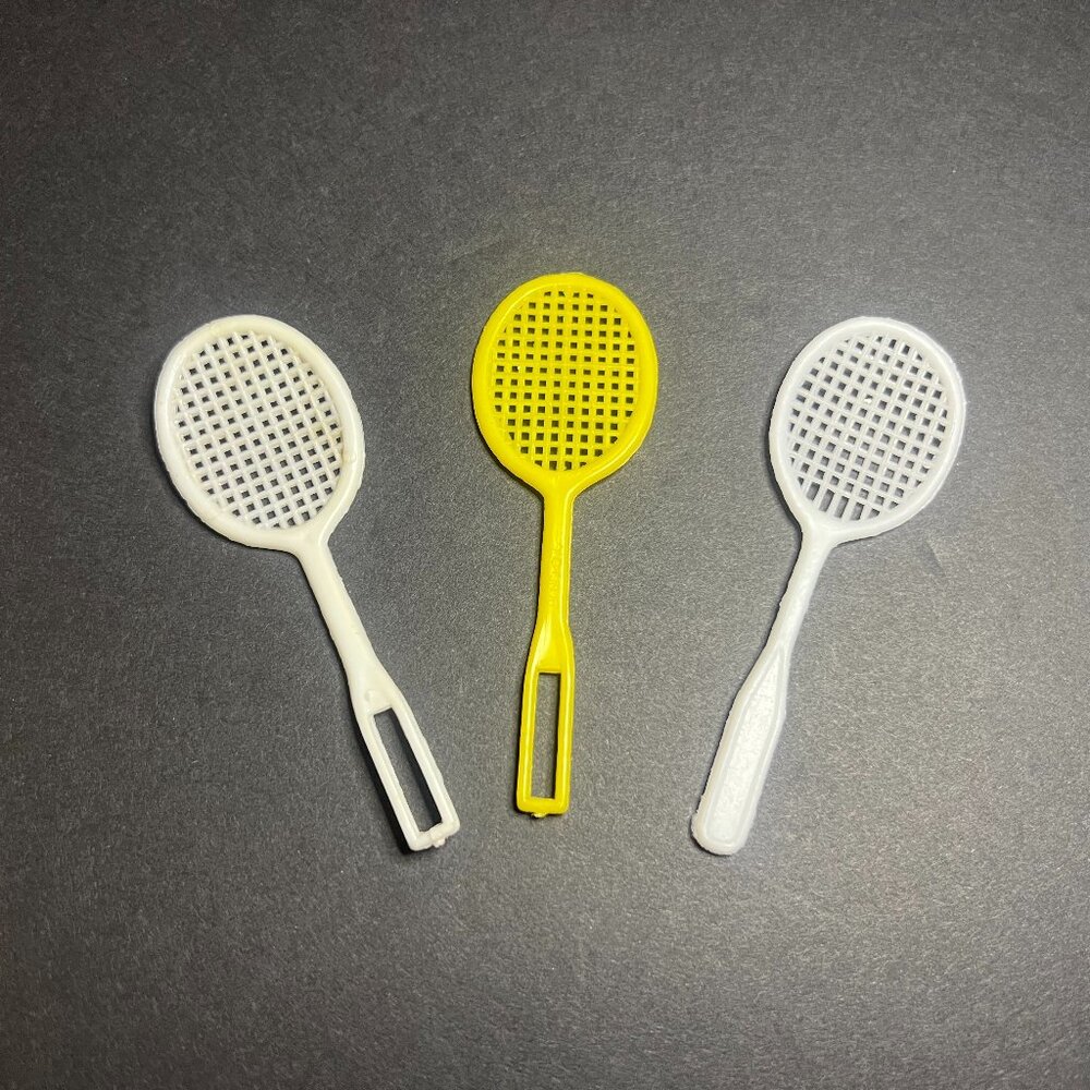 Vintage 1960s Barbie Lot of 3 White & Yellow Tennis Racket Sport Accessories